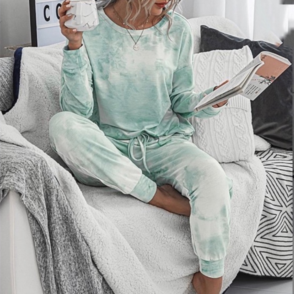 Tie Dye Jogger Lounge Set in Mint Green and White - Picture 2 of 10